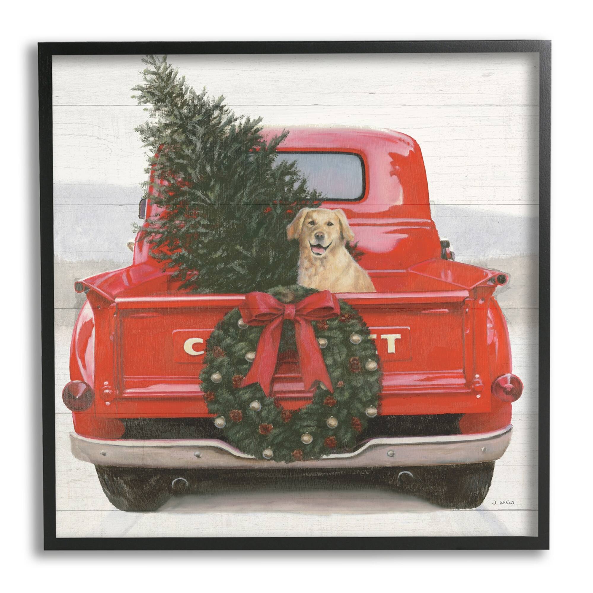 Stupell Industries Festive Dog in Truck Framed Giclee Art